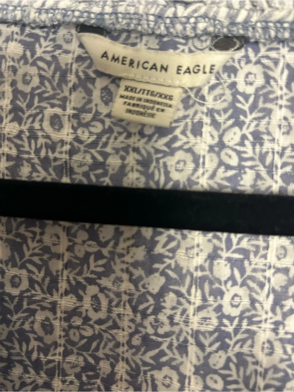 American Eagle Outfitters Blue & White Popover,V-neck Mixed-Print Peasant Blouse - Picture 6 of 8